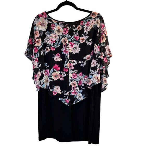 I.N. Studio Women Black Floral Drape Overlay Sleeveless Scarf Sheath Dress Sz 1X - Picture 6 of 12